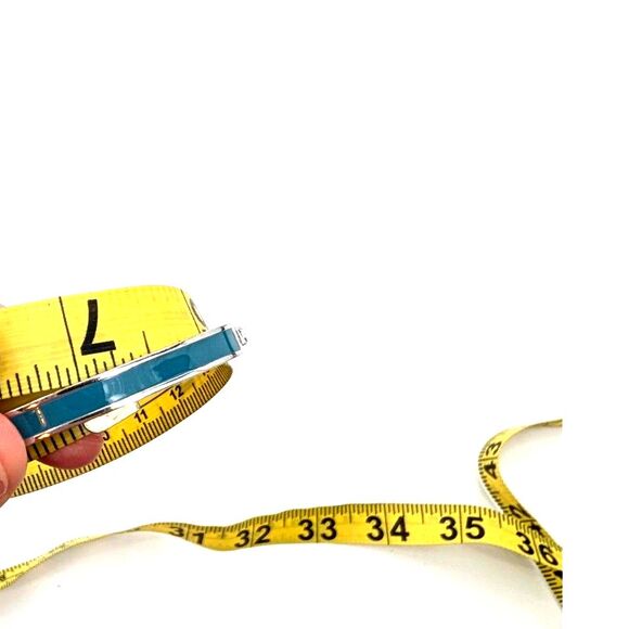 Fossil Signed Silver Tone Turquoise Enamel Hinged Bangle Bracelet Key Lock - Picture 6 of 6